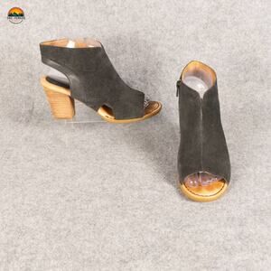 Born Slingback Sandal Heels Black Leather Side Zip Wood Block Women's Size 7M